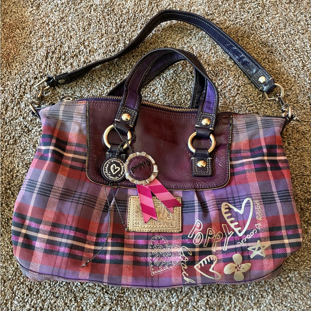 Coach Plaid Handbag - Purple and Pink